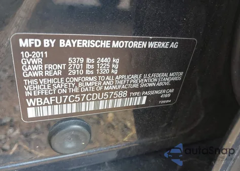 2012 BMW 535I xDrive from USA, damaged, VIN WBAFU7C57CDU57588